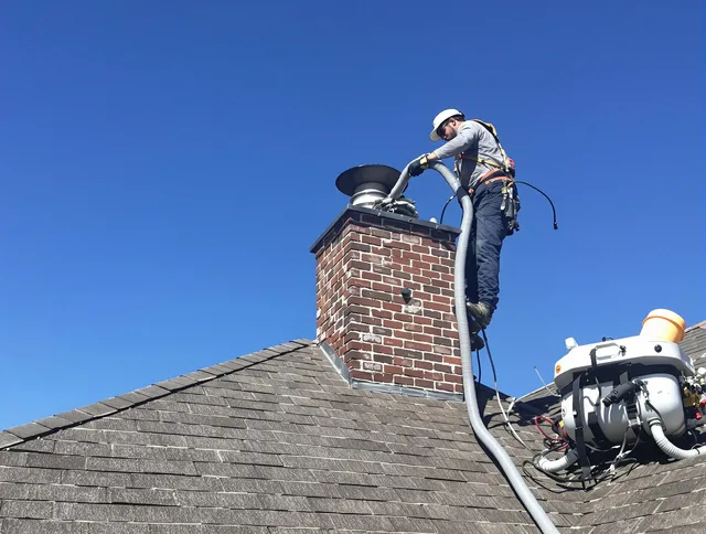 Dedicated New Milford Chimney Sweep team member cleaning a chimney in New Milford, CT