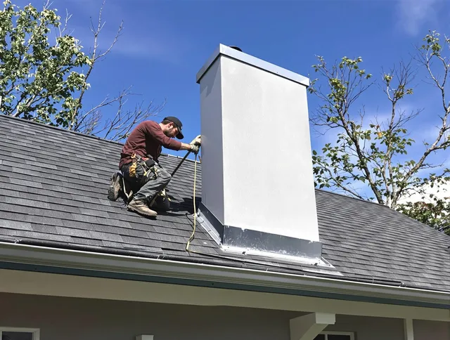 New Milford Chimney Sweep team member finishing chimney construction in New Milford, CT