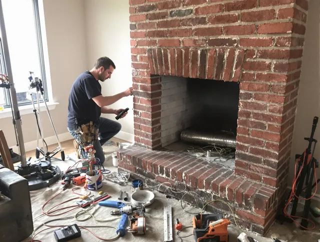 New Milford Chimney Sweep specialist finalizing chimney liner service in New Milford, CT
