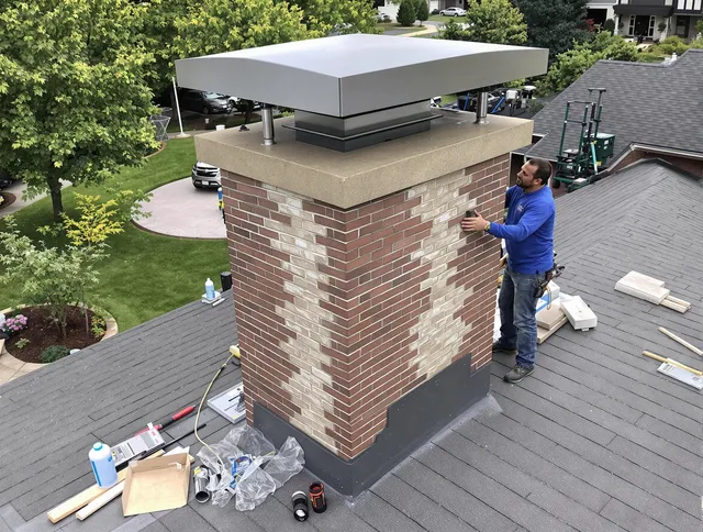 New Milford Chimney Sweep team working on a custom chimney remodel in New Milford, CT