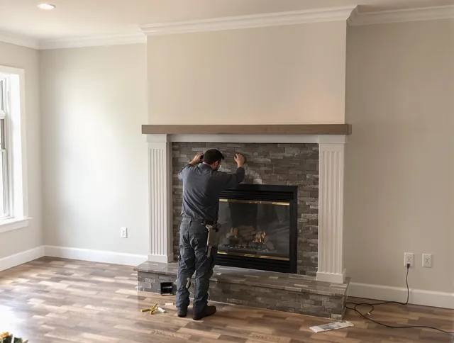 New Milford Chimney Sweep finishing a custom fireplace install in New Milford, CT